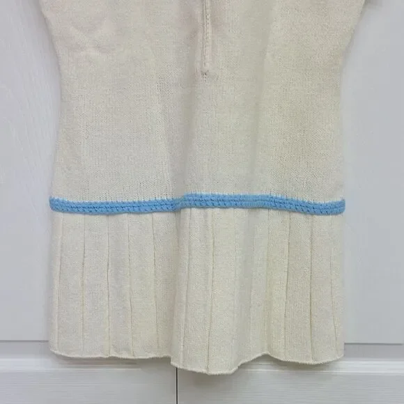 Vintage 1970s Hamton Court Tennis Skirt Cream/White And Blue Pleated Knitted NWT - Picture 8 of 10